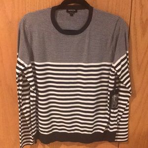 Worth Navy White Stripe Crew Sweater Size L NWT